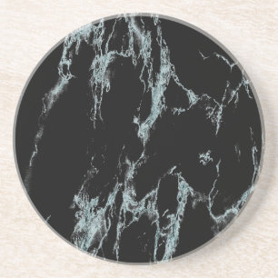 Light Turquoise Vein Black Marble Look Coaster