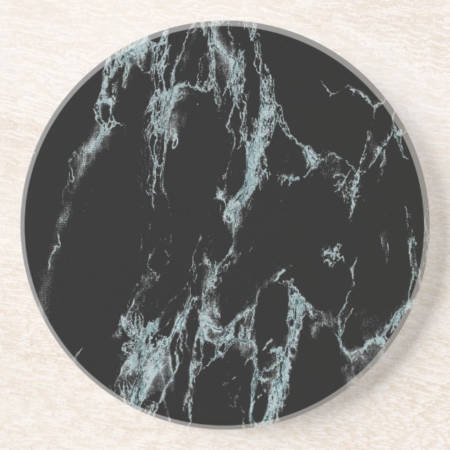 Light Turquoise Vein Black Marble Look Coaster (Front)