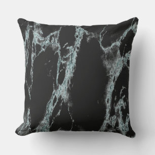 Light Turquoise Vein Black Marble Look Cushion