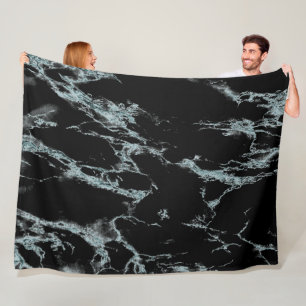 Light Turquoise Vein Black Marble Look Fleece Blanket