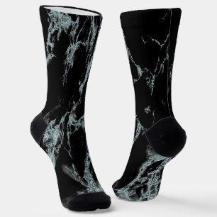 Light Turquoise Vein Black Marble Look Socks