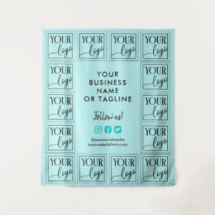 Light Turquoise Your Logo & Social Media Backdrop Tapestry