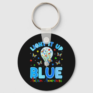 Light Up Blue Autism Awareness Autistic Men Women Key Ring