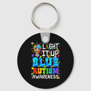Light up blue autism awareness puzzle piece boys key ring