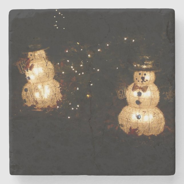 Light-Up Snowmen Christmas Holiday Photo Stone Coaster (Front)