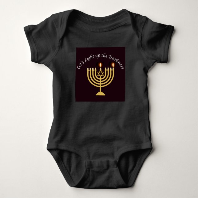 Light Up the Darkness Hanukkah Menorah Baby Bodysuit (Front)