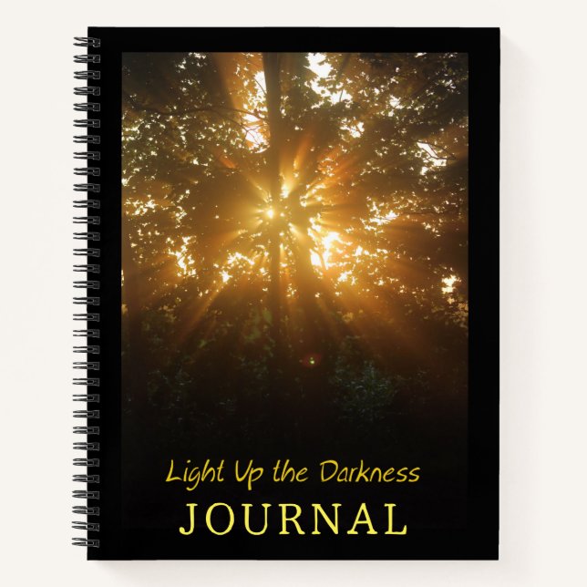 "Light up the Darkness" Phrase Sunrise Image Notebook (Front)