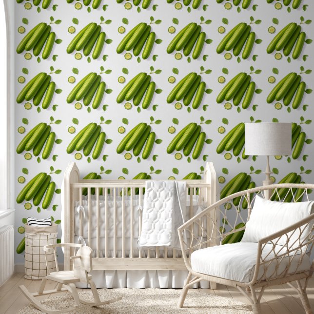 Light Vegetable Cucumber Floral Pattern Wallpaper (Kids)