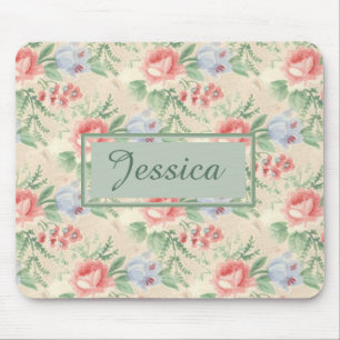 Light Vintage Pink Floral Pattern Personalised Mouse Pad