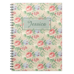 Light Vintage Pink Floral Pattern Personalised Notebook