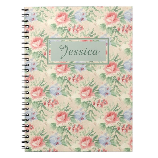 Light Vintage Pink Floral Pattern Personalised  Notebook (Front)