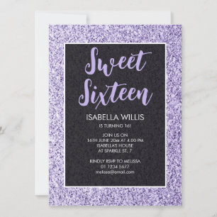 Light violet sparkles Sweet 16 elegant script Invitation