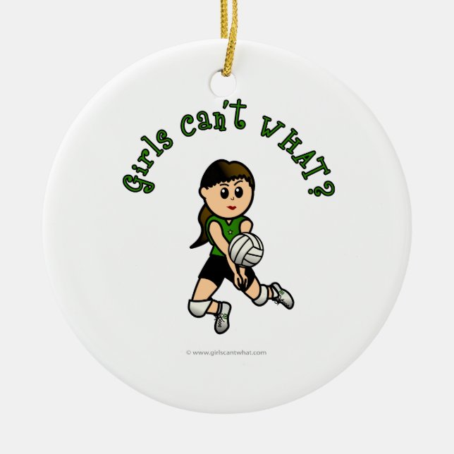 Light Volleyball in Green Ceramic Tree Decoration (Front)