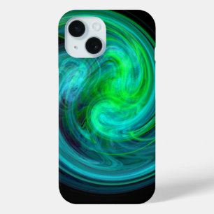 LIGHT VORTEX ,Abstract Blue Green Fractal Waves iPhone 15 Case