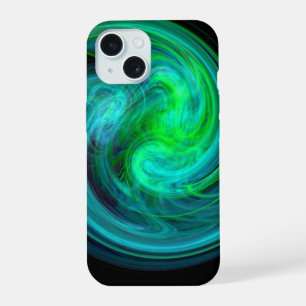 LIGHT VORTEX ,Abstract Blue Green Fractal Waves iPhone 15 Case