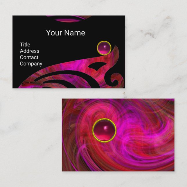 LIGHT VORTEX BUTTERFLY WING,RUBY Hot Pink Black Business Card (Front/Back)