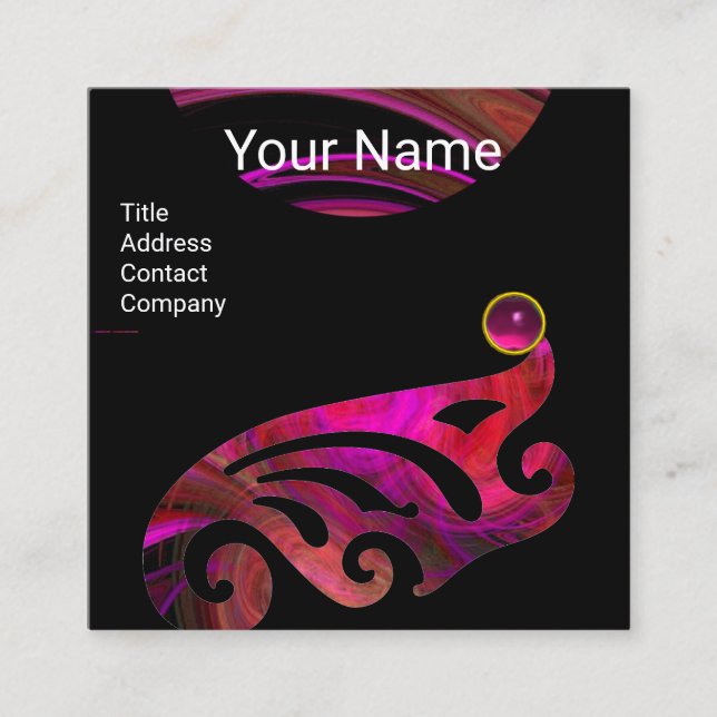 LIGHT VORTEX BUTTERFLY WING,RUBY Hot Pink Black Square Business Card (Front)