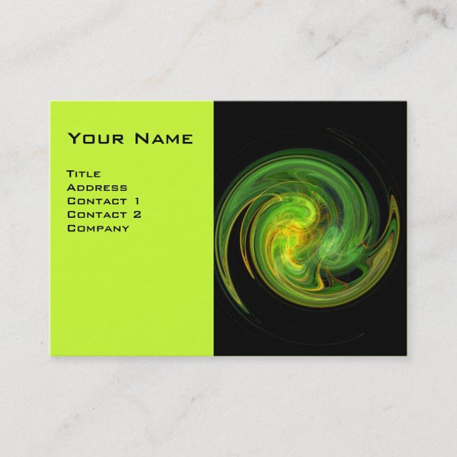 LIGHT VORTEX ,vibrant black yellow green white Business Card (Front)
