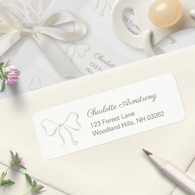 Light Warm Cream Baby Shower Bow Return Address Label (Light Warm Cream Baby Shower Bow Return Address Label ©Susanne Sachers - Sunny Mind 🌞)