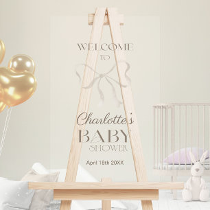 Light Warm Cream Elegant Bow Baby Shower Welcome Acrylic Sign