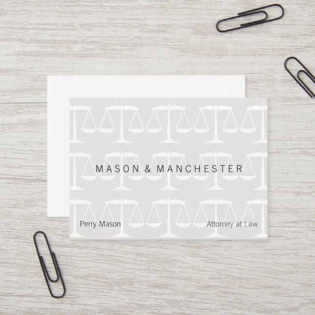 Light White "Watermark Style" Scales of Justice Business Card (Front/Back In Situ)