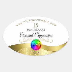 Light White Wavy Gold Logo Monogram Product Label