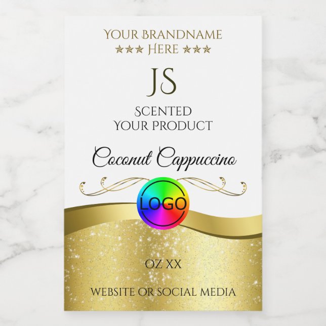 Light White Wavy Gold Logo Monogram Product Label (Single Label)