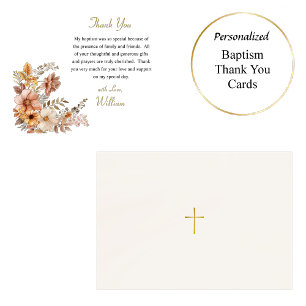 Light Wine Boho Flowers Leaves Orthodox Baptism Thank You Card