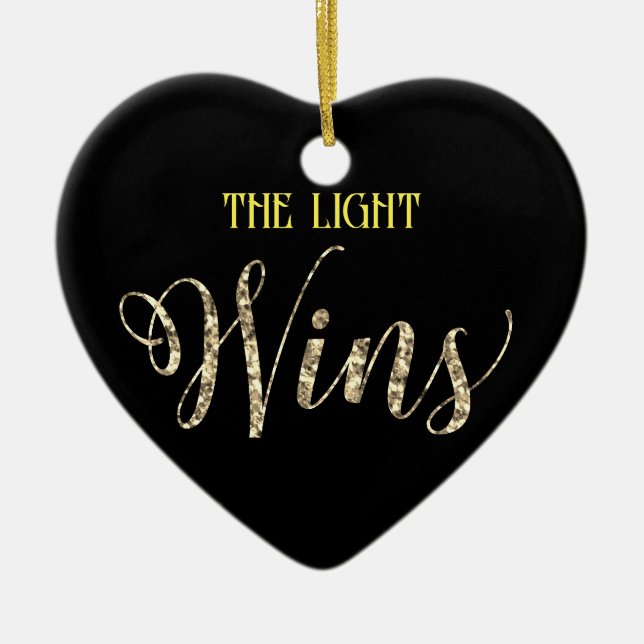 *~* Light Wins Gold Glitter Heart Ornament (Front)