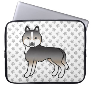 Light Wolf Grey Siberian Husky Cute Cartoon Dog Laptop Sleeve