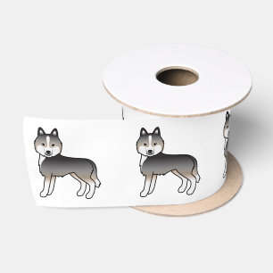 Light Wolf Grey Siberian Husky Cute Cartoon Dog Satin Ribbon