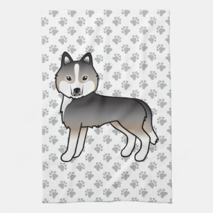 Light Wolf Grey Siberian Husky Cute Cartoon Dog Tea Towel