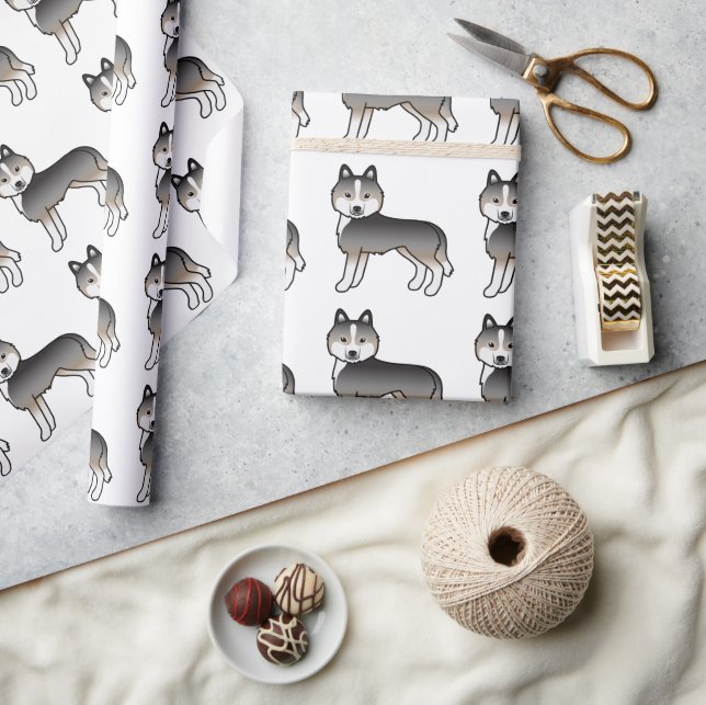 Light Wolf Grey Siberian Husky Cute Dog Pattern Wrapping Paper (Crafts)
