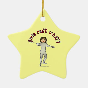 Light Woman Fencing Ceramic Ornament