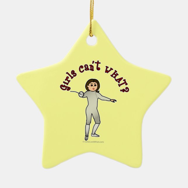 Light Woman Fencing Ceramic Ornament (Front)