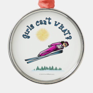 Light Women's Ski Jumping Metal Ornament