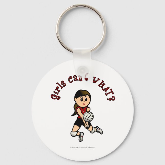 Light Womens Volleyball in Red Uniform Key Ring (Front)