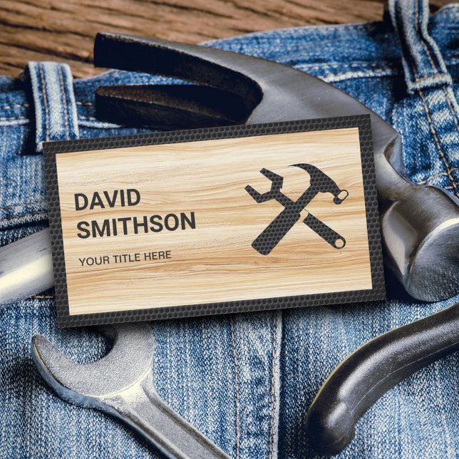 Light Wood Grain Handyman Auto Repair Mechanic Business Card (Creator Uploaded)