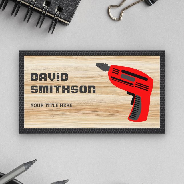 Light Wood Hardware Power Tool Red Drill Machine Business Card (Creator Uploaded)