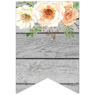 Light Wooden Panel Watercolor Floral Flowers Bunting