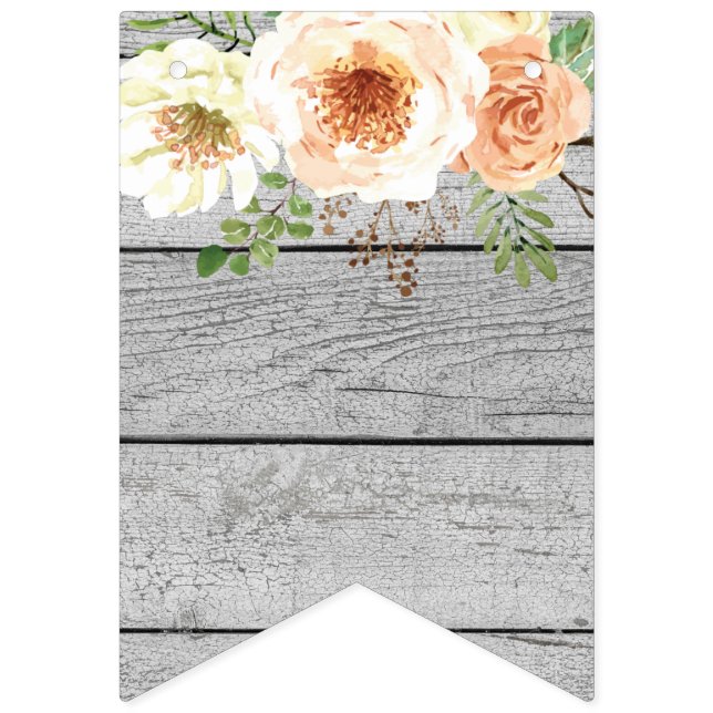 Light Wooden Panel Watercolor Floral Flowers Bunting (First Flag)