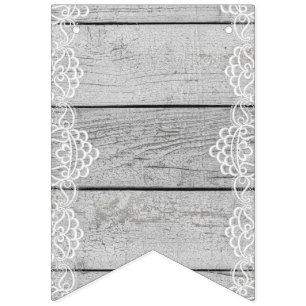 Light Wooden Panel with White Lace. Bunting