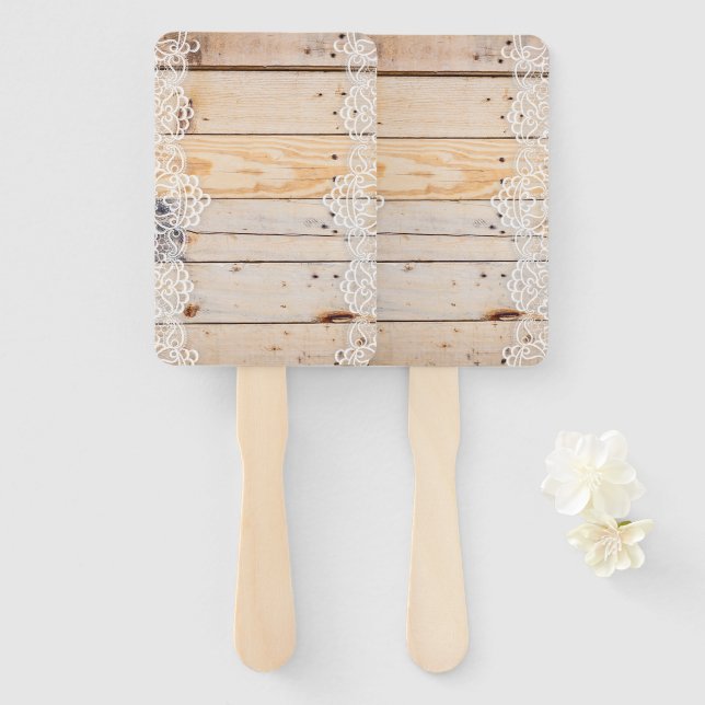 Light Wooden Panel With White Lace Hand Fan (Front and Back)