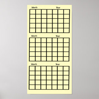 Light Yellow 3 Month Calendar Poster