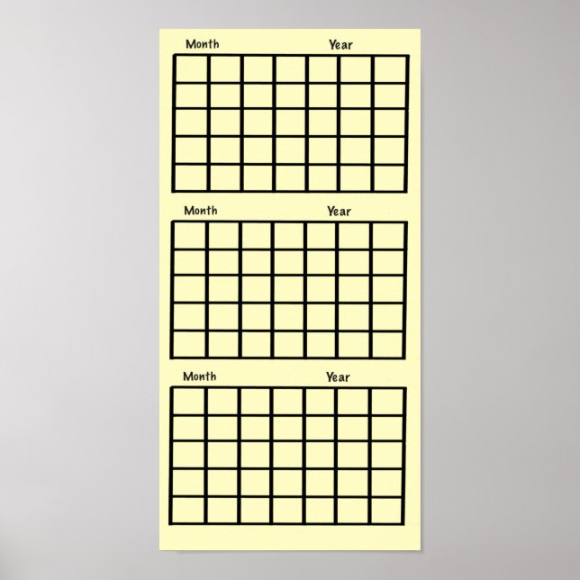 Light Yellow 3 Month Calendar Poster (Front)