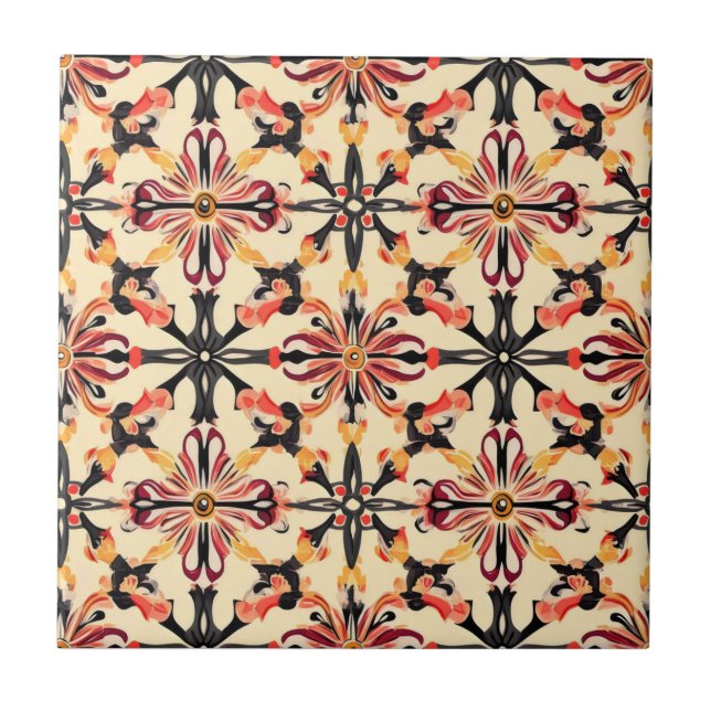Light Yellow Abstract Pattern Ceramic Tile (Front)