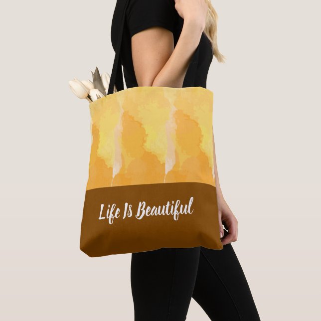 Light Yellow Abstract Watercolor With Brown Base Tote Bag (Close Up)