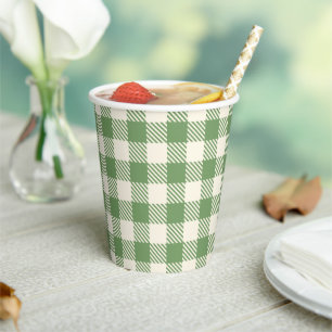 Light Yellow and Green Plaid  Paper Cups
