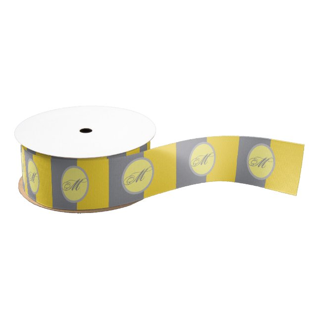 Light Yellow And Soft Grey Customise Grosgrain Ribbon (Spool)