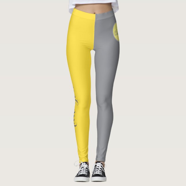 Light Yellow And Soft Grey Customise Leggings (Front)